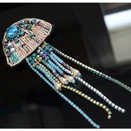 Fashion sea animal beaded patches for clothing DIY Sew on rhinestone sequin patch tassel embroidery Jellyfish parche ropa