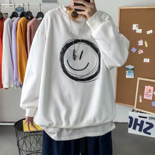 Spring Autumn Harajuku Mens Hoodies Korean Style trend print Smiley pullover Sweatshirt Men Casual Men Clothing Loose Hoodie Men
