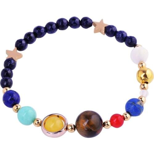 Man Cool Handmade Universe Galaxy Eight Planets Solar System Guardian Stars Stones Beads Women Elastic Bracelets Bangles