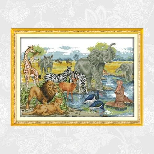 Needlework 14CT 11CT Counted Printed On Canvas Cross Stitch Schemes Embroidery Set Animal World DIY Hand Made Crafts