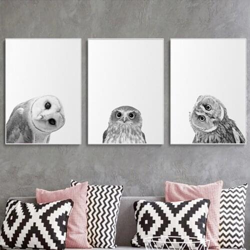 Crooked Owl Wall Art Poster Painting Black White Decorative Nordic Canvas Picture Modern Print Animal Bird for Living Room Decor