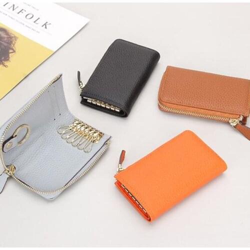 San Maries New Genuine Leather Keychain Holder Pouch Purse Key Cover Bag Unisex Luxury Brand Key Holder Organizer Car Key Case