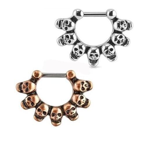 SaYao 1 Piece Punk Skull Hoop Nose Ring Stud clicker Skulls Piercing Septum Clickers Nose Stud Rings Body Piercing Jewelry