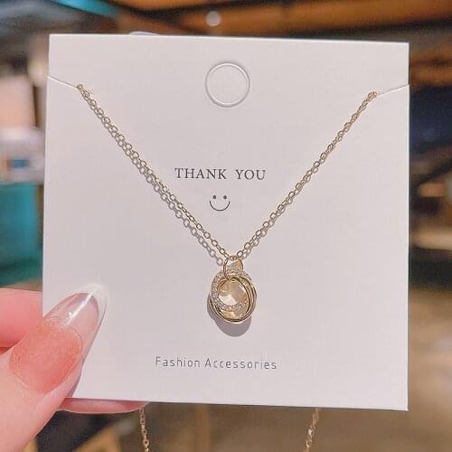 Design Sense Double Circle Titanium Steel Necklace Female Ins Popular Net Red Same Style Graceful and Fashionable Clavicle Chain