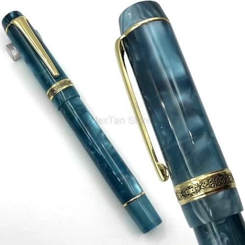 Top Quality Kaigelu 316 Marble Celluloid Fountain Pen 22KGP Medium Nib Dark Blue Phantom Pattern Best Stationery