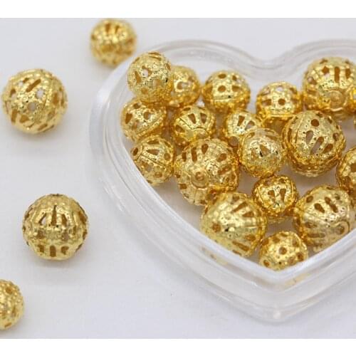 100p 6/8/10mm gold silver plated Filigree Hollow Round Beads For DIY Bracelets Necklace Jewelry Making Carved Metal Spacer Beads