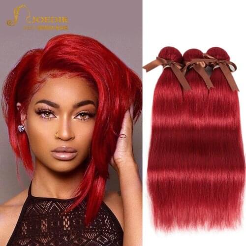 Joedir Red Hair Straight Bundles 100% Remy Brazilian Hair Weave Bundles 3 4 Human Hair Bundles Deal Burgundy Color Hair