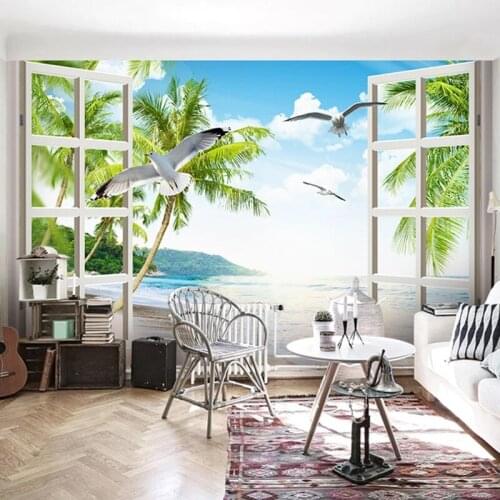 Self-Adhesive Wallpaper 3D Sea Landscape Fresco Living Room Dining Room Background Wall Home Decor Waterproof Canvas 3D Stickers
