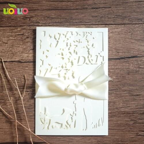 DIY customzied inc152 fold Laser Cut free logo couple Wedding invitations Card,metallic printing card,tied bow,envelope seal