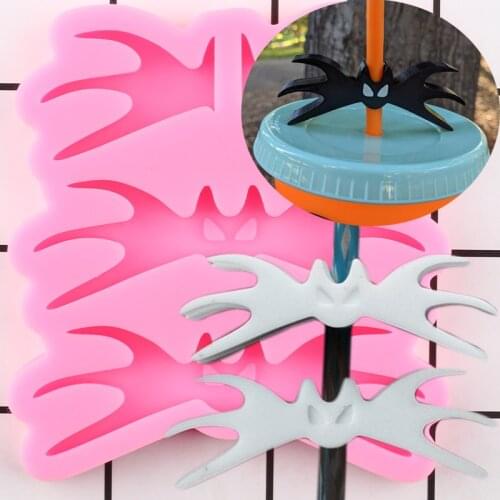 Bat Straw Topper Silicone Mold Craft Keychain Epoxy Resin Molds Jewelry Making Necklace Mould Fondant Chocolate Candy Moulds