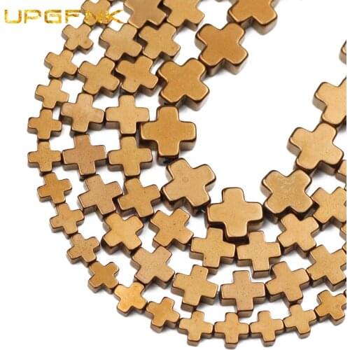 UPGFNK Natural Stone Copper Cross Hematite Bead 6/8/10mm Spacer Loose Beads For Jewelry Making Diy Bracelet Necklace Accessories