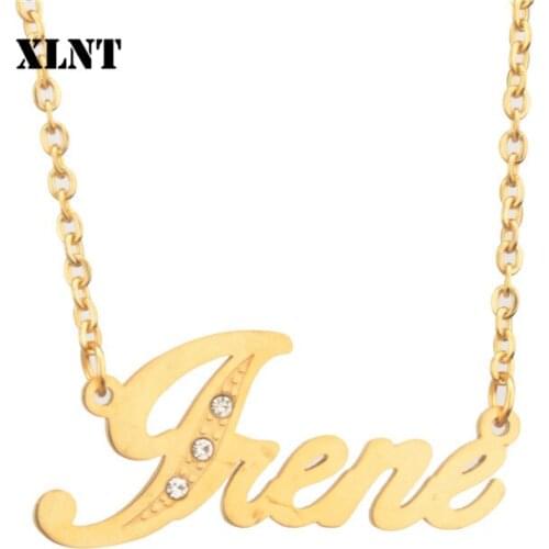 XLNT Irene Zircon Name Necklace Custom Name Letters Chain Necklaces Mens Women Jewelry with Gold Silver Chain