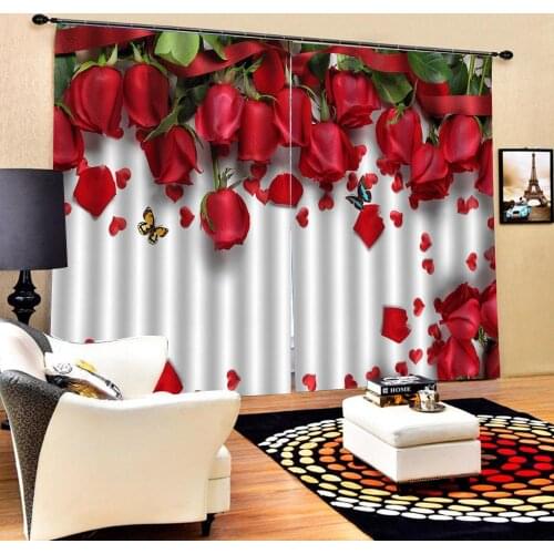 Photo Blackout Window Drapes Luxury 3D Curtains For Living room Bed room Office Hotel Home red rose flower curtains