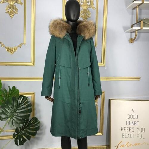 Women fur Coat jacket Parkas Genuine fashion luxurious real raccoon fur collar hooded windproof parkas high quality