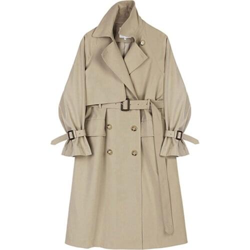 Spring Autumn Women Camel Loose Elegant Double Breasted Long Trench Coat Plus Sashes Korean Casual Lapel Long Sleeve Windbreaker