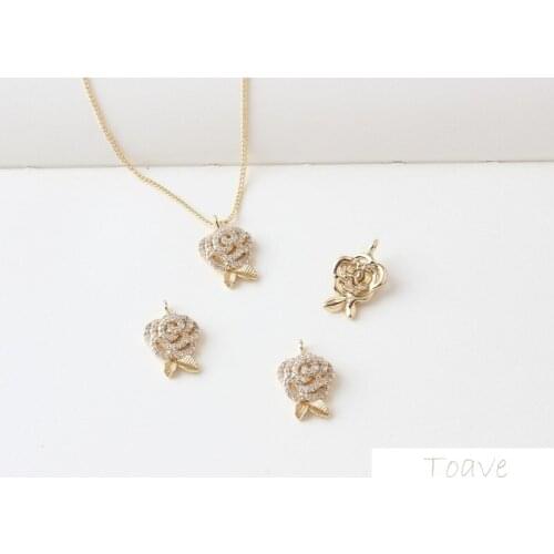 1pcs Color-preserving copper plated 18k gold necklace rose zircon pendant DIY bracelet necklace earring accessories