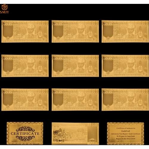10Pcs/Lot Nice Products Oman Gold Banknote 10 Rial Money In 24k Gold Replica Banknote Collections