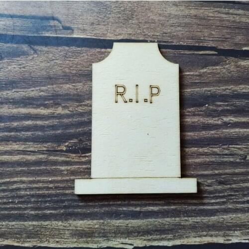 10pcs Laser Cut Unfinished Wooden Grave Gothic Stone Scull Basic RIP Halloween Decoration Death Halloween Party Hanging Decor