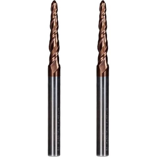 2PCS R1.5*D6*30.5*75L*2F HRC55 Tungsten solid carbide Coated Tapered Ball Nose End Mill taper and cone endmills