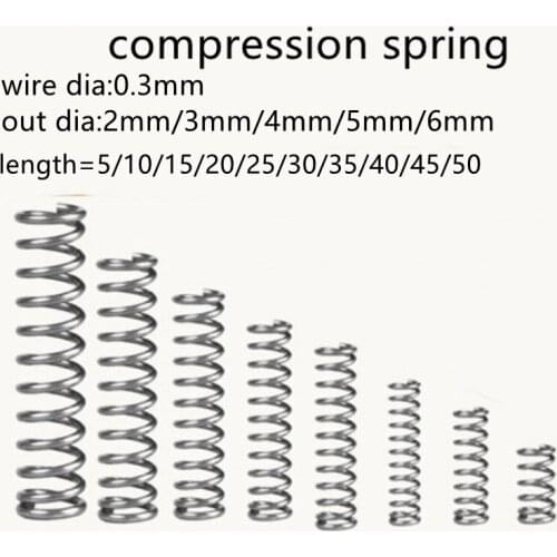 20pcs compression spring wire diameter 0.3mm outer diameter 3mm Stainless Steel Micro Small Compression spring length 5mm-50mm