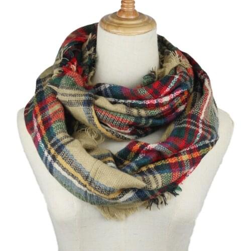 2019 Winter Ring Scarf Women Knitting Infinity Scarves Knitted Warm Neck Circle snood Scarf Imitation cashmere plaid scarf