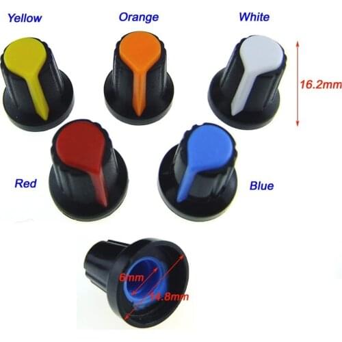25PCS/lot WH148 potentiometer knob cap(copper core) 15X17mm 6mm Shaft Hole AG2 Yellow Orange Blue White Red 5colour*5PCS=25PCS
