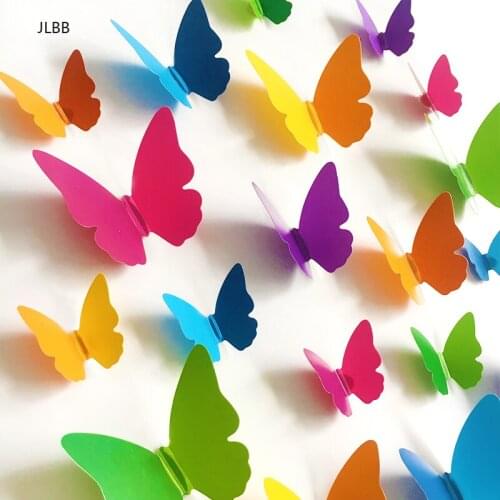 30pcs 3d Pvc multicolor Butterfly Wall Sticker Art Decal living room Solid color Butterflies for Home decor Mural DIY Decals