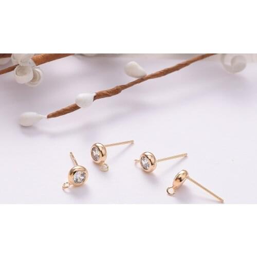 4pcs/Lot Zircon Stud Earrings Pins Earrings Connector Jewelry Making Supplies Diy Findings Accessories 18K Real Gold Plated