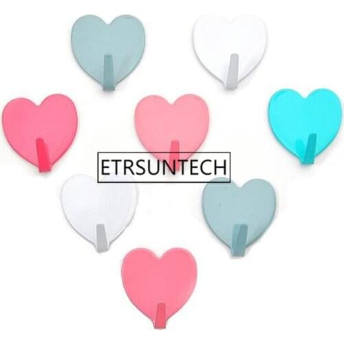 500pcs Convenient Hook Wall Stainless Steel Heart Shape Adhesive Sticky Hooks for Kitchen Bathroom Room Door