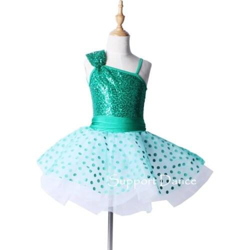 Support Dance One-shoulder Neckline Ballet Tutu Dress With Dot Skirt Children Adult Performance Costume C165