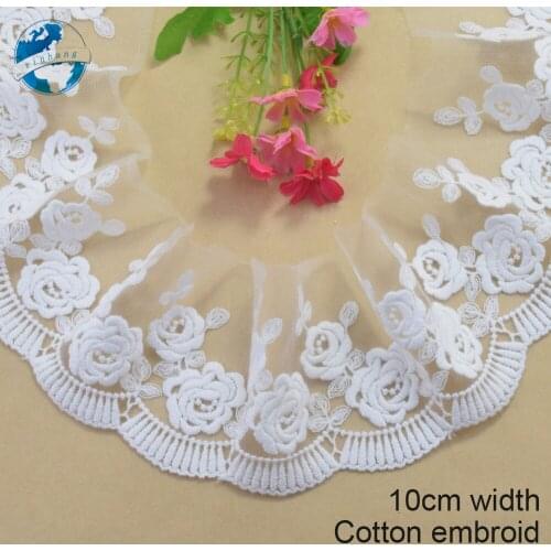 10cm wide white lace cotton embroid lace sewing ribbon fabric guipure diy trims wedding lace DIY Garment Accessories#3357