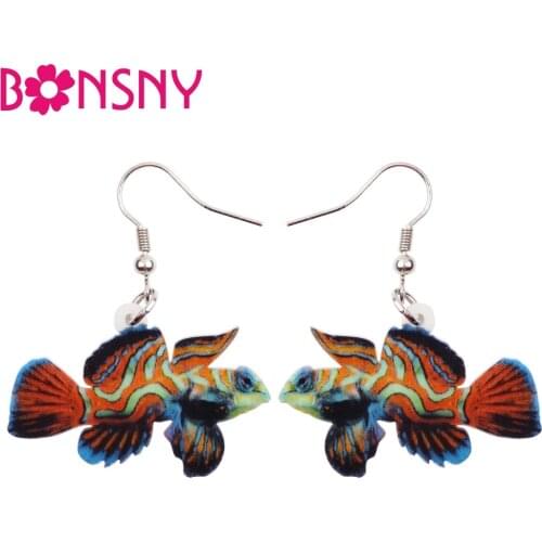 Bonsny Big Long Acrylic Drop Dangle Green Mandarin Fish Earrings New Fashion Ocean Animal Jewelry For Women Girls Accessories