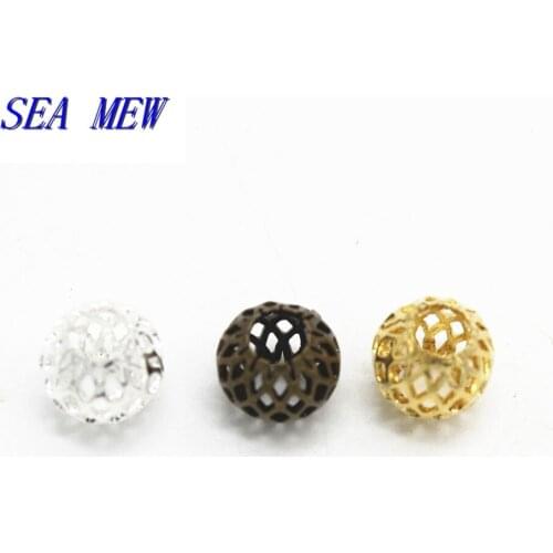 SEA MEW 100PCS 6mm 8mm 10mm Vintage Brass Hollow Out Spacer Beads Hole Beads Round Beads For Jewelry Making