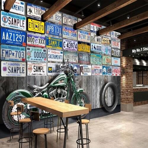 Dropship Photo Wallpaper 3D Stereo Wallpaper Retro Car License Plate Background Wallpaper Custom Living Room Lobby Studio Mural