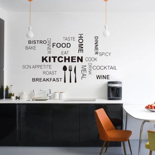 Wall Lettering Stickers Words Wall Mural Removable Decoration Kitchen Appetite Food Home Cocktail Bake Family Decals decor HY482