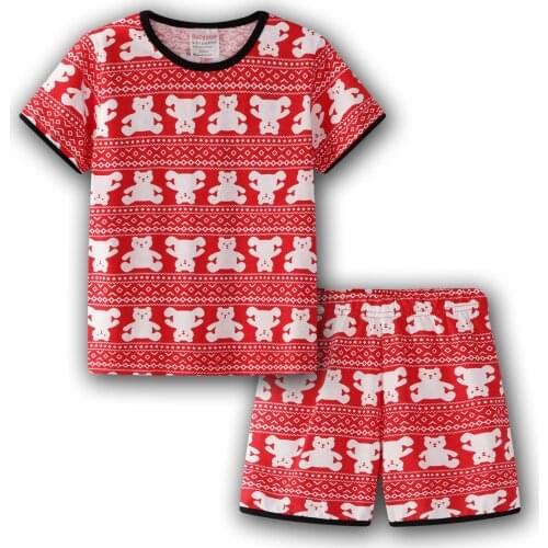 Red Bear Boys Pajamas Pyjama Kids Girls Animal Pajama Sets Toddler Cotton Sleepwear Children Nightwear Short Sleeve Summer Pjs