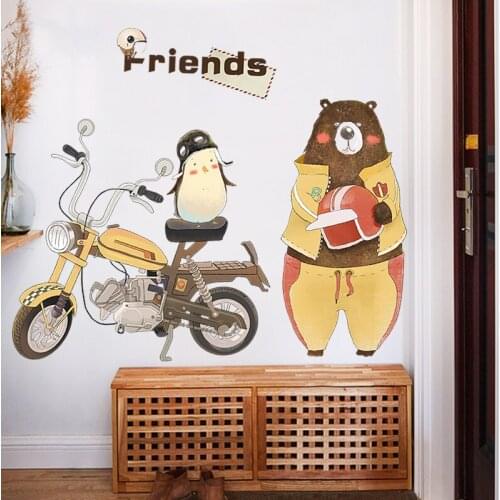 Creative Cartoon Wall Stickers Teen Bedroom Wall Decor Animal Bear Wallsticker Self-adhesive Home Living Room Decoration Mural