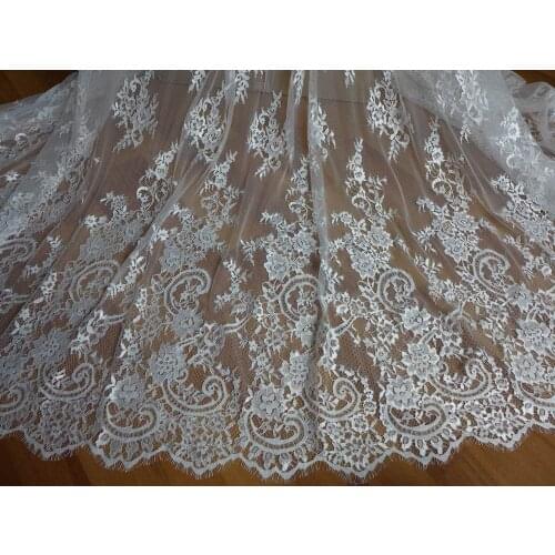 Ivory French Chantilly Lace Fabric Graceful Floral Wedding Fabric Bridal Mantilla Lace Fabric 3 meters/lot
