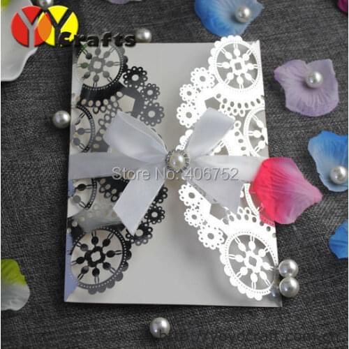 Metallic silver or gold Elegant Lace Laser Cut Wedding Invitations Invitation Card Customize Cards