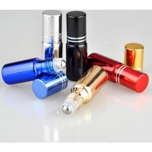 Fashion 5ml 5 Color Glass Essential Oil Roller Ball Empty Cosmetic Bottle 500pcs