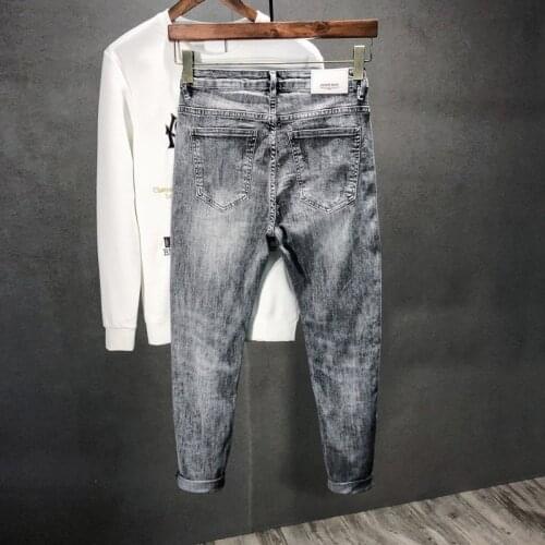 Mens Slim Fit Denim Pencil Pants Caual Hole Ripped Jeans Fashion Spring Ankle Length Jean Trousers Streetwear Cowboy Pants 38