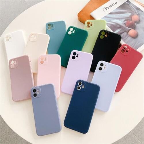 Candy Color Soft Silicone Phone Case For iPhone 11 12 Pro Mini XR XS Max X SE 2020 8 7 Plus Camera Protection Square Back Cover