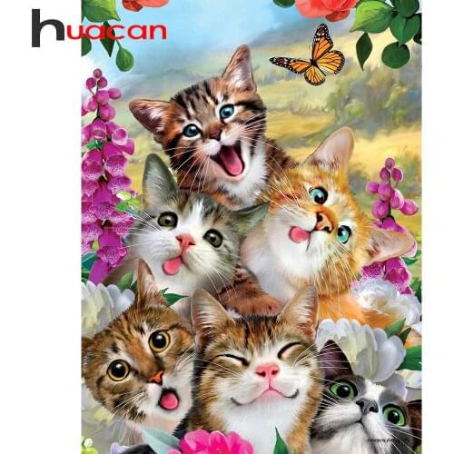 Huacan Diamond Painting Cat Kit Diamond Embroidery Full Square/Round Diamond Mosaic Animal New Arrival Home Decoration