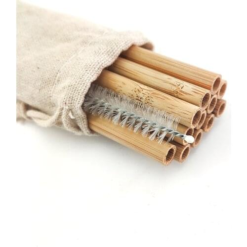 Vbatty 12Pcs Natural Organic Bamboo Straw Set Eco Friendly Bamboo Straw Reusable Drinking Straws with Straw Case Brush 8 inch