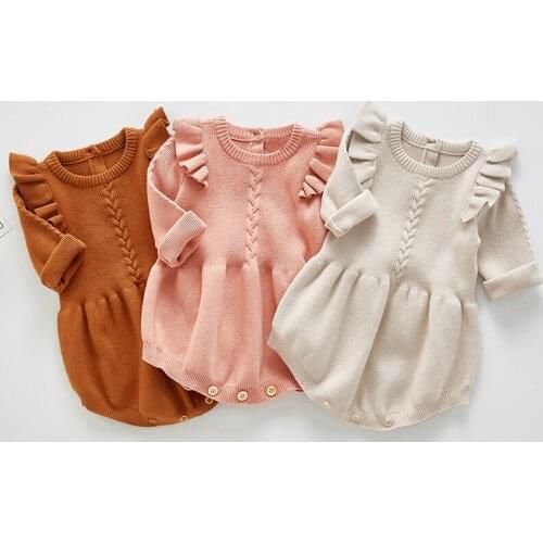 Newborn Baby Girls Boys Knitted Romper Baby Clothes Cotton Woolen Baby Rompers Ruffle Infant Baby Boys Jumpsuit