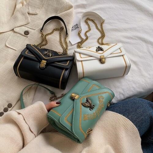 New 2021 Bag Female Fashion Embroidery Small Women Shoulder Bags Metal Butterfly Decoration Chain Crossbody Female Messenger Bag