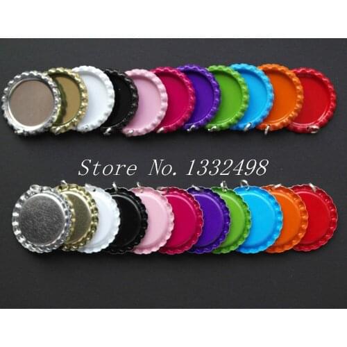 New With Holes and Rings Two Side Colored Flattened Bottle Caps Flat Bottlecaps for Pendant Necklace Jewerly Crafts 600 Pcs/lot