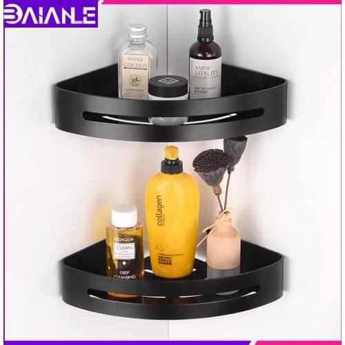 Bathroom Shelf Black Aluminum Bathroom Shelves Corner Storage Holder Cosmetic Rack Wall Mounted Shower Caddy Shampoo Soap Basket