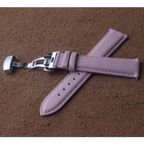 Genuine leather watchband watch belt strap womans wristwatches band pink white Butterfly buckle 14mm 16mm 18mm 20mm soft smooth