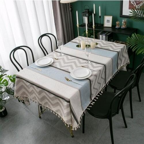 Nordic Style Blue And White Tablecloth Tassel Waterproof Oilproof Tablecloth Thicken Rectangular Wedding Dining Tea Table Cloth
